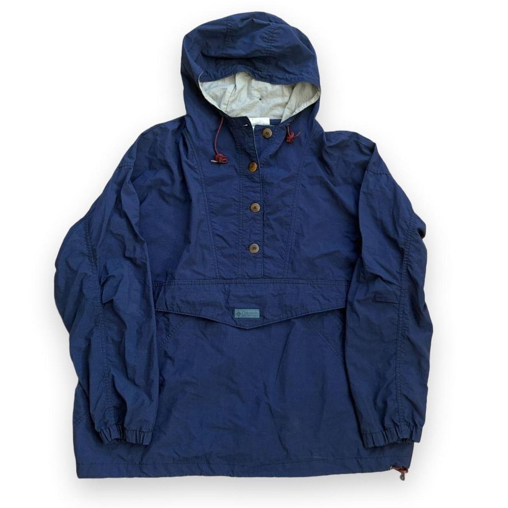 Vintage Columbia Navy Blue Hooded Anorak Pullover Windbreaker Jacket